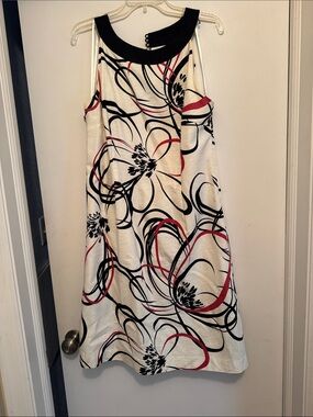 Ann Taylor White Midi Dress with Black & Red Abstract Floral